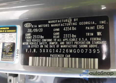 2021 Kia K5 Lxs from USA, damaged, VIN 5XXG14J26MG007395